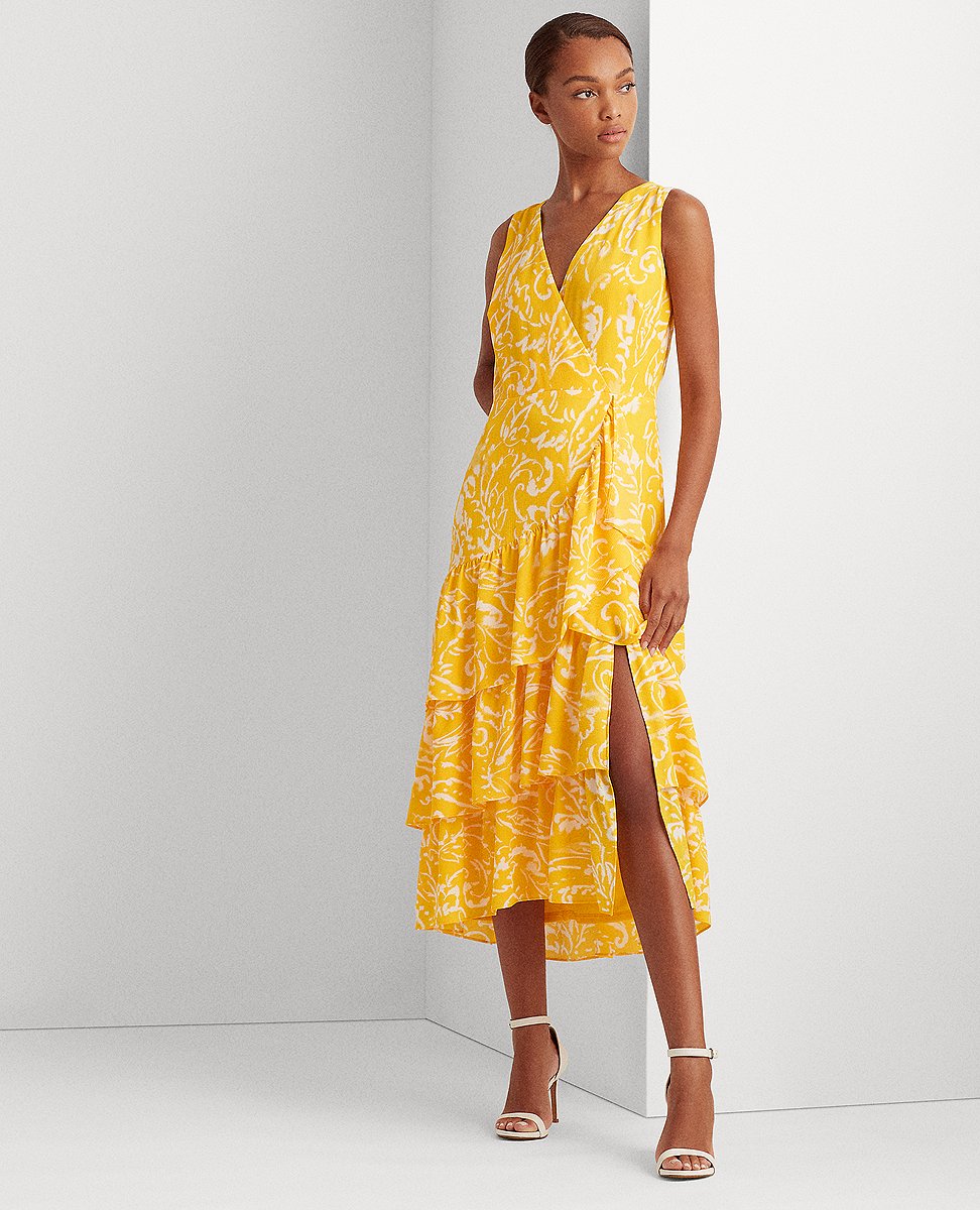 Lauren Ralph Lauren | Paisley Tiered Crepe Dress In Lemon/Cream | The Lauren  Look