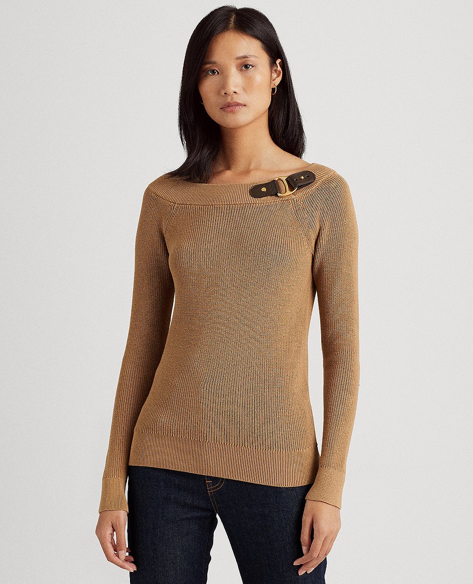 Lauren Ralph Lauren | Cotton Ballet-Neck Sweater In Beige | The Lauren Look