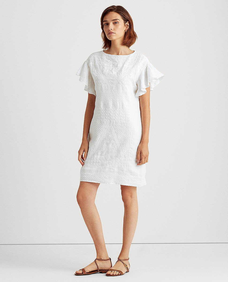 Lauren Ralph Lauren | Embroidered Linen Dress In White | The Lauren Look