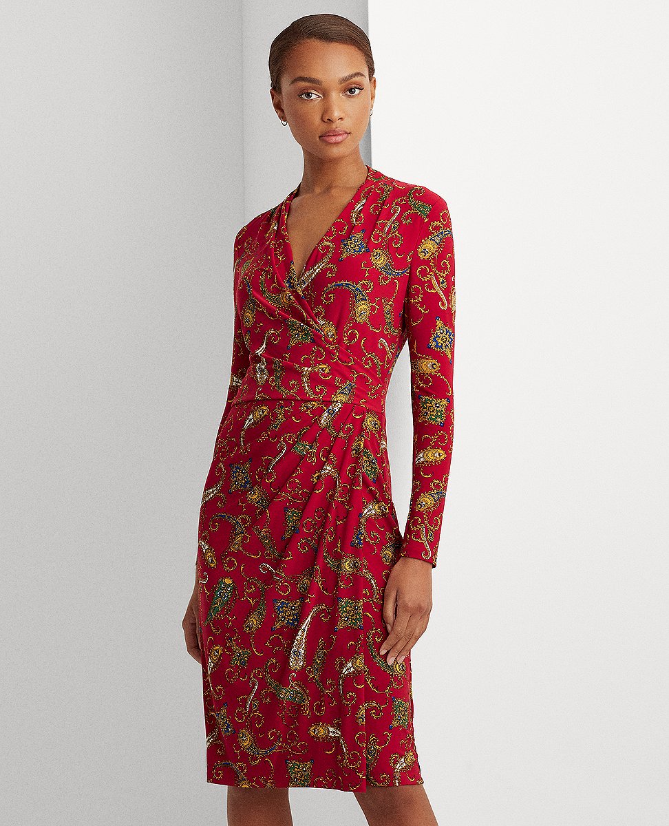 Lauren Ralph Lauren | Pleated Paisley Jersey Dress In Red/Blue | The Lauren  Look