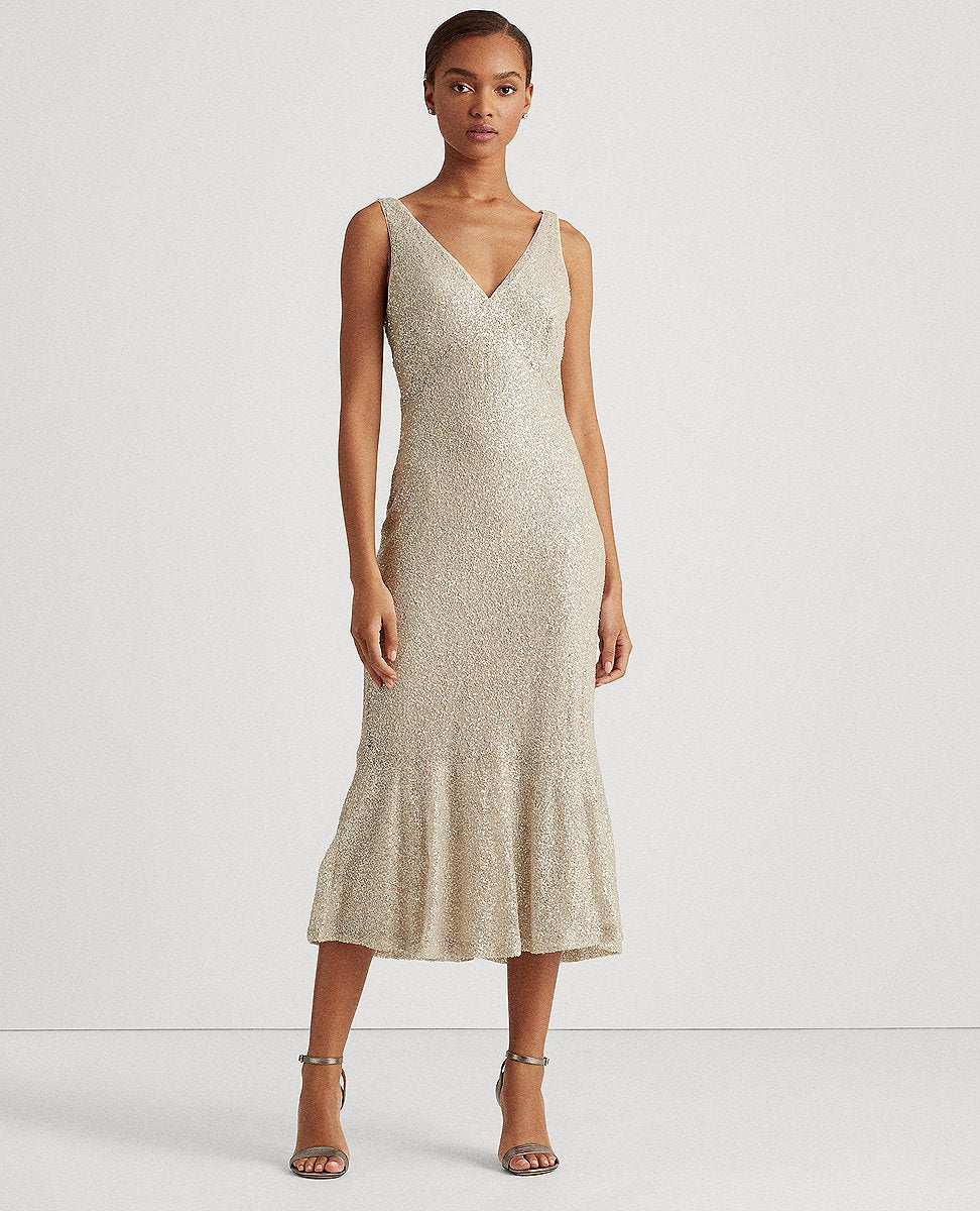 Lauren Ralph Lauren | Sequin-Lace Sleeveless Dress In Champagne | The Lauren  Look