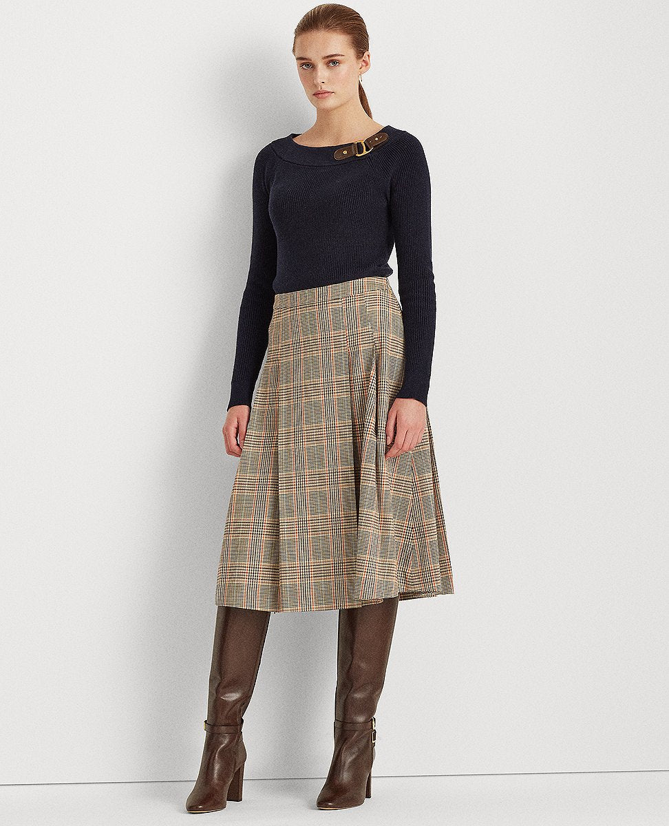 Lauren Ralph Lauren | Plaid Cotton-Wool Skirt In Orange Multi | The Lauren  Look