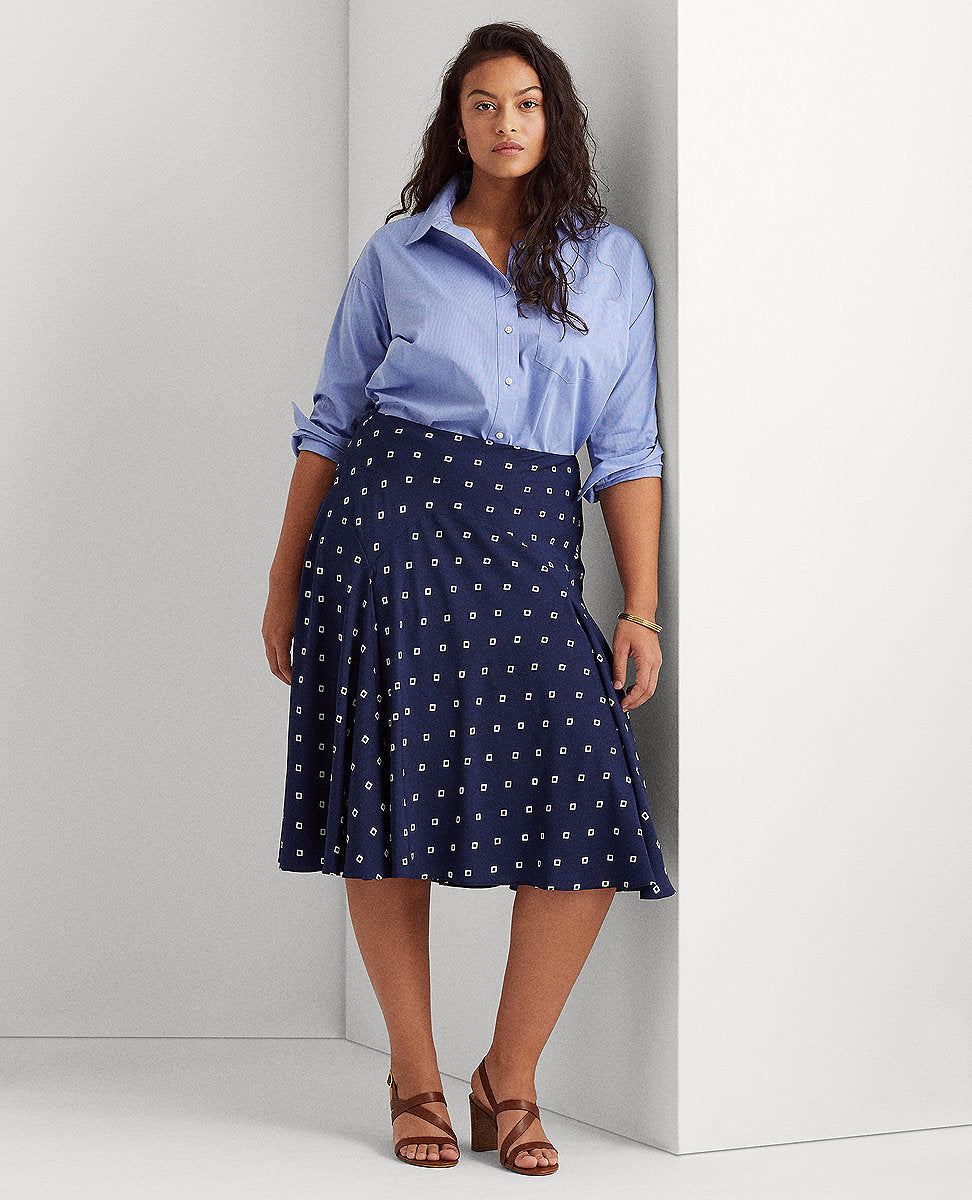 Lauren Ralph Lauren | Woman Crepe Peasant Skirt In French Navy/Pale Cream |  The Lauren Look