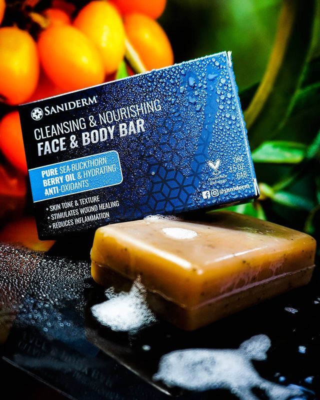 Saniderm face and body bar soap image.