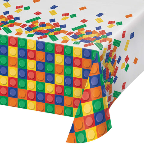 Plastic tablecover for lego inspired birthday