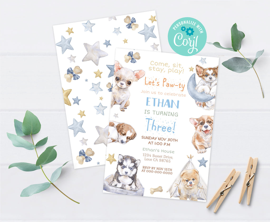 Dog Birthday Invitation | Editable Puppy Party Invite - 72A – Print My