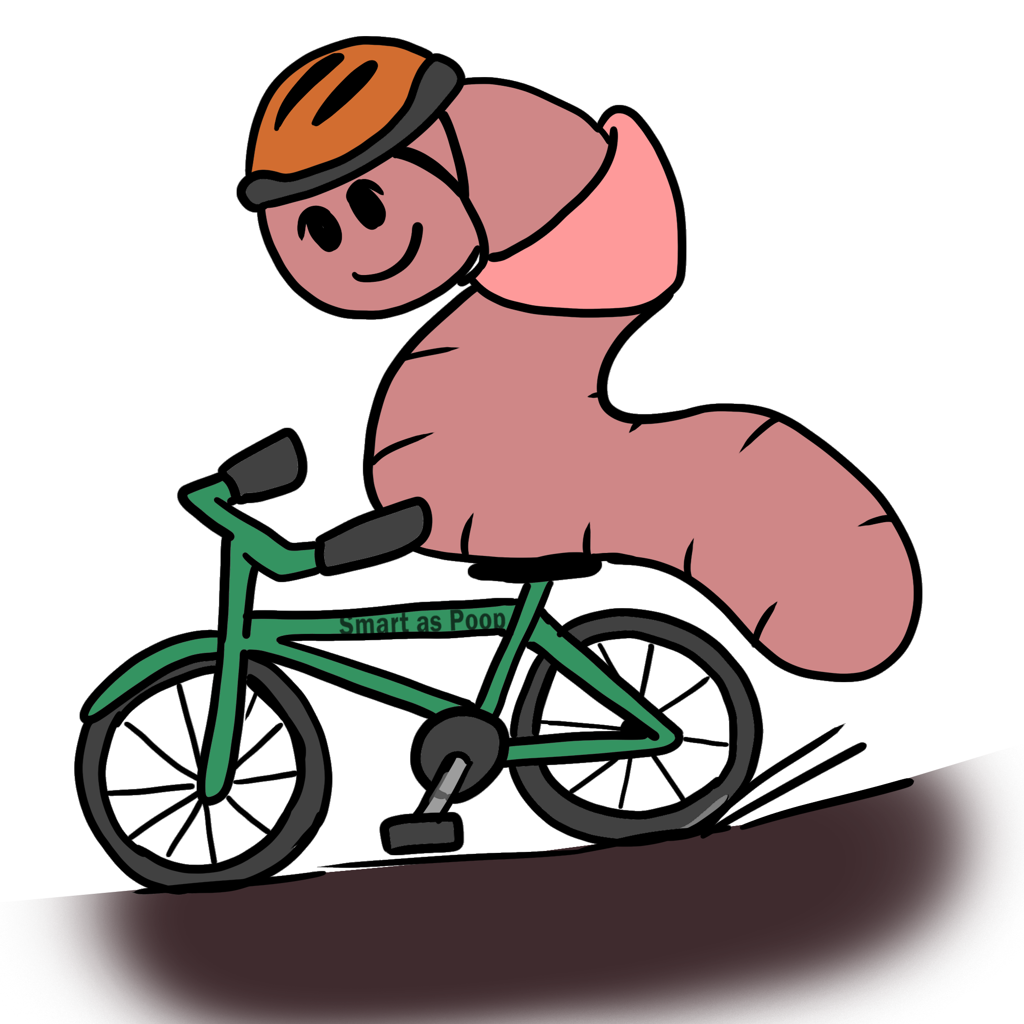 Cartoon worm riding a bike