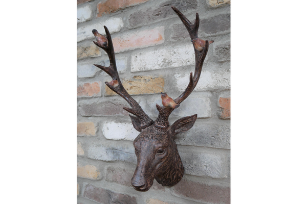 Stag Wall Bust with Sitting Birds
