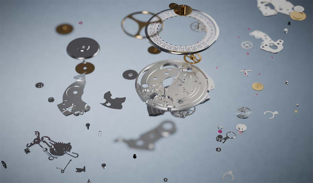 Exploded watch movement
