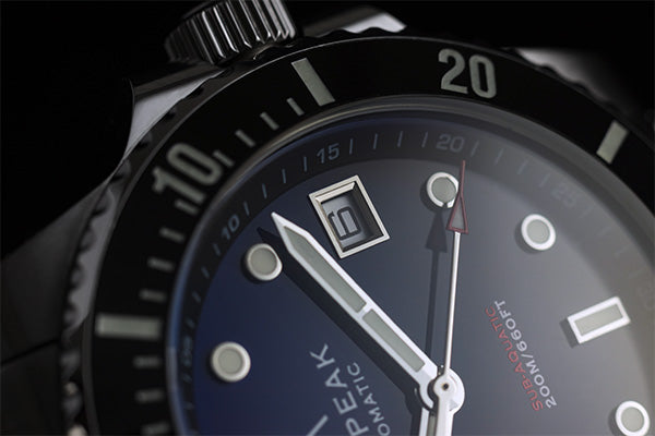 Pompeak Sub-Aquatic watch dial focus on date function