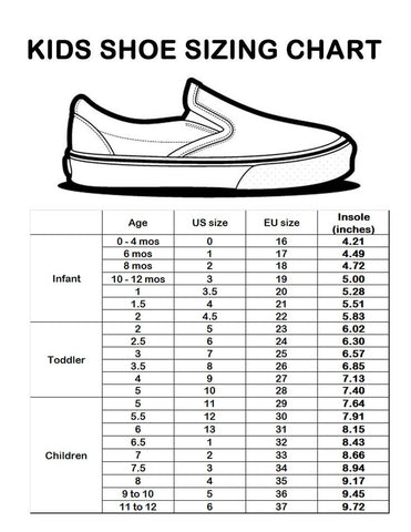 Shoe size chart - toggletots