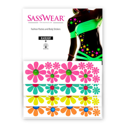 Daisy Neon Blacklight Reflective Body Stickers, 40pk-Sasswear