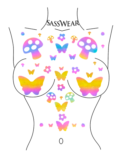 Shroom Garden Rainbow Reflective Pasties & Body Stickers Set