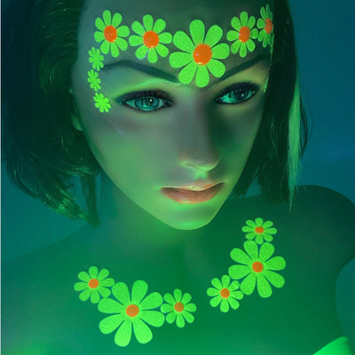 Neon Yellow Daisy Jeweled Face Stickers- Buttercup