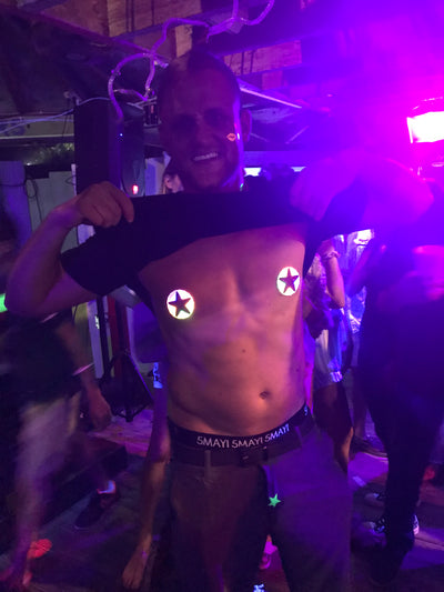 Star LED Nipple Pasties on man