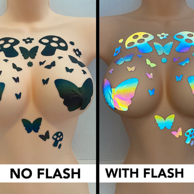 Shroom Garden Rainbow Reflective Pasties & Body Stickers Set