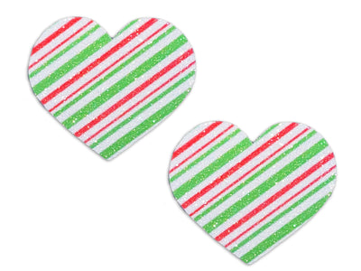 Glitz Nips Candy Striped Christmas Heart Nipple Pasties