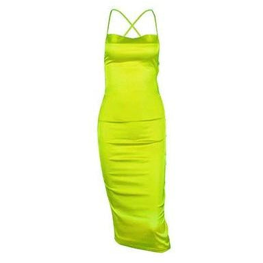 neon yellow satin dress