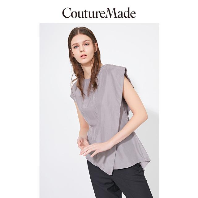 Gray VERO MODA CoutureMade 100% Silk Irregular Blouse freeshipping - Akemi's