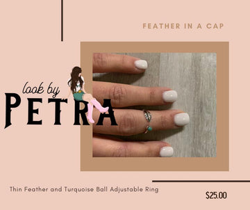 T541 Thin Adjustable Feather & Turquoise Ball Ring
