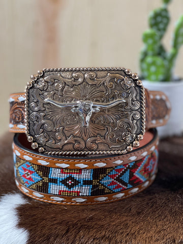 Amor Vaquero ” Rose Detail & Heart Buckle Belt ( Brown ) – Ale