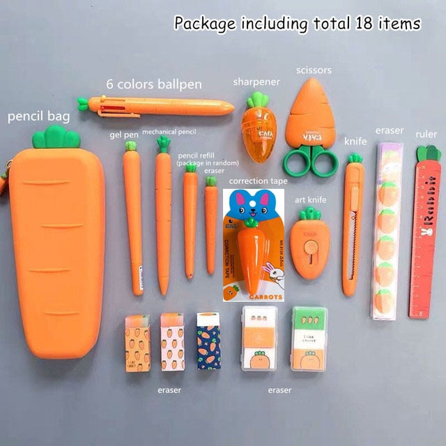 Silicone Carrot Pencil Case Adorable Cute Plushies 