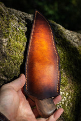 Knife sheath made by L'Atelier du Chat Lunatique in Pykara leather