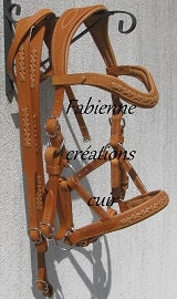 side pullover bridle and reins in Niagara leather in cognace shade made by Fabienne créations cuir