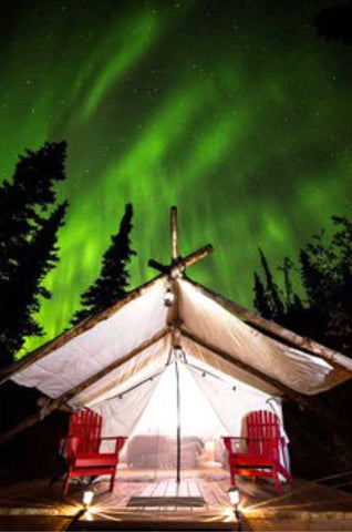 Canvas Tent with Northern Lights in Background