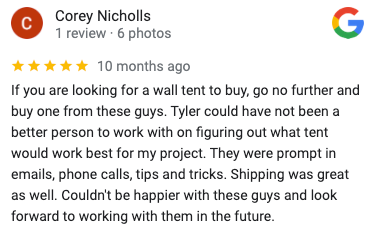 Customer review from Google