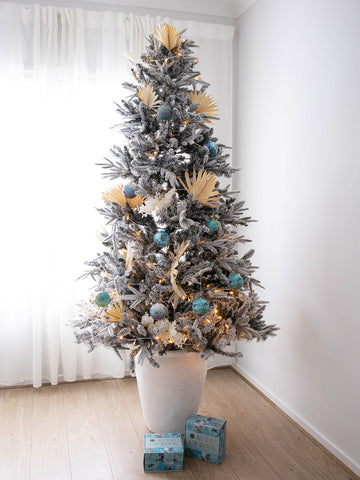 Eco Friendly Christmas tree featuring Aboriginal Christmas Baubles from Koh Living