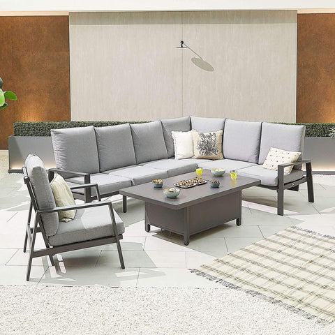 Nova - Enna Reclining Right Corner Dining Set with Rising Table & Lounge Chair - Grey - Modern Rattan