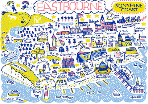 Eastbourne Map Themed Art Print Illustration by Julia Gash
