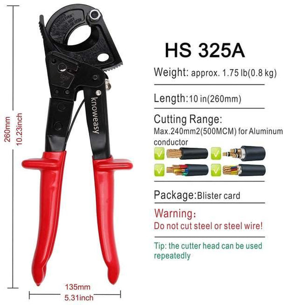 Ratchet Cable Cutter-Heavy Wire Cutter Up to 600 MCM-Knoweasy