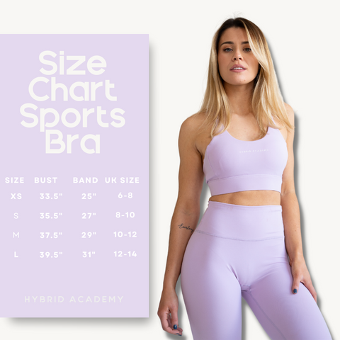 hybrid sports bra size chart