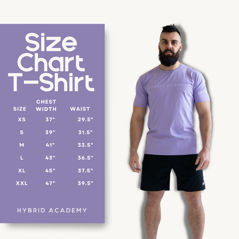 Hybrid t-shirt size chart