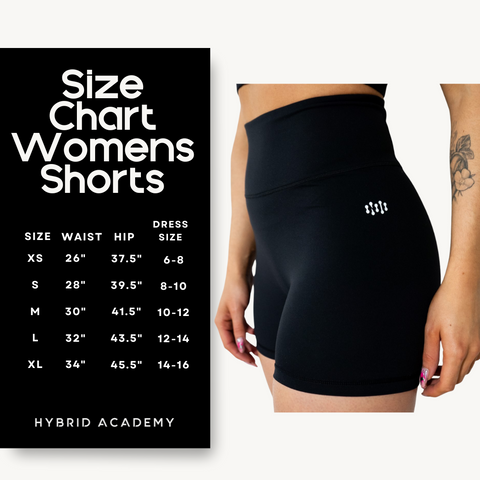 hybrid shorts women size chart