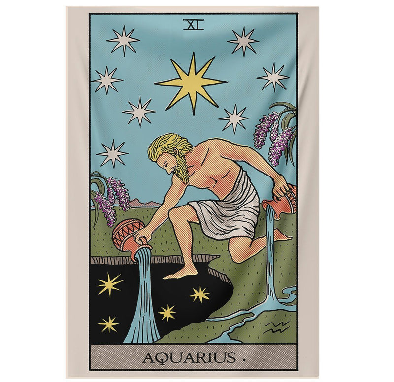 Aquarius "The Water Bearer" Zodiac Tarot Astrology Tapestry Nirvana