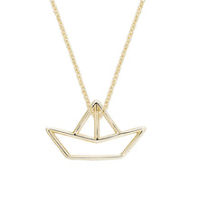 Load image into Gallery viewer, Gold chain necklace with small boat shaped pendant

