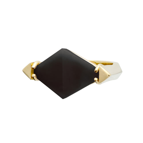 Deco Sandwich Green + Black Agate Gold Ring - ALIITA