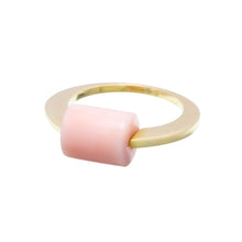 Load image into Gallery viewer, Gold ring with cylinder cut pink opal stone
