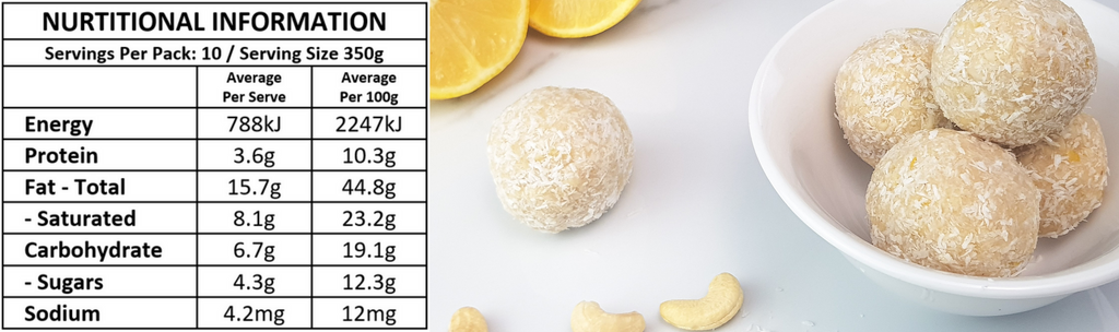 My Baby Organics Australia, Organic Lemon and Cashew Bliss Balls Nutritional Information