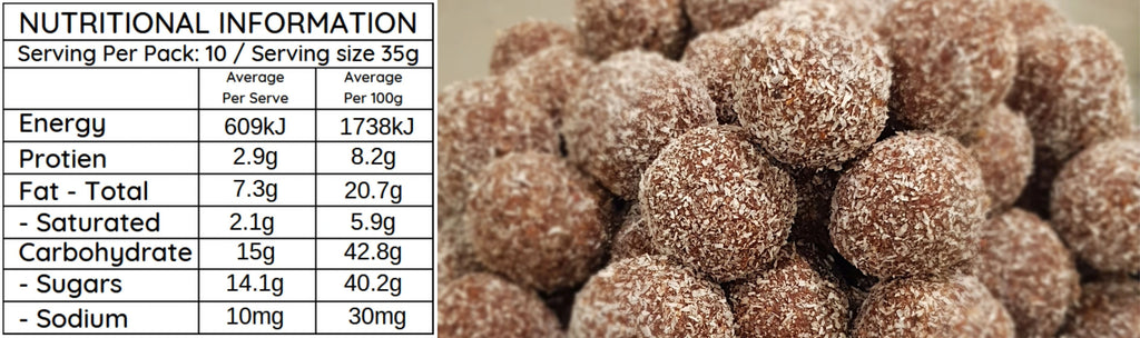 My Baby Organics Australia, Organic Choc Bliss Balls toddler food Nutritional Information