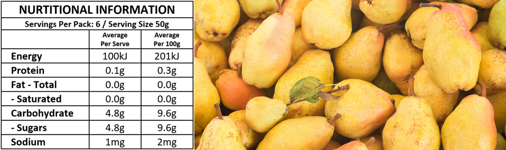 Pear Puree Nutritional information - My Baby Organics Australia