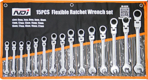 NDI Flexi Head Ratchet Spanner Set 6MM-22MM 15 PCS