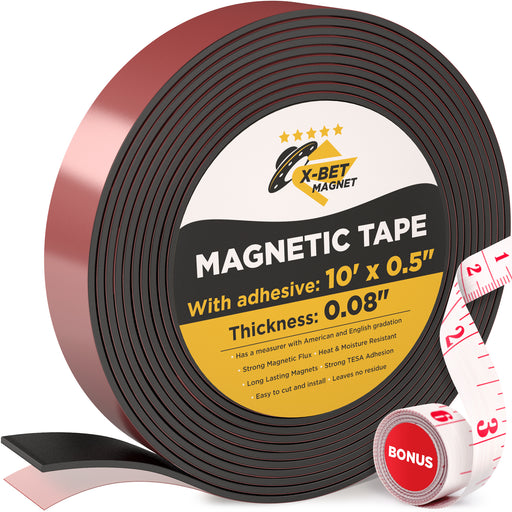 Neodymium Magnetic Tape, Flexible Magnet Tape Strips Roll (1/2'' Wide x 3.3  ft Long) with Strong 3M Adhesive Backing, Magnetic Strips Heavy Duty