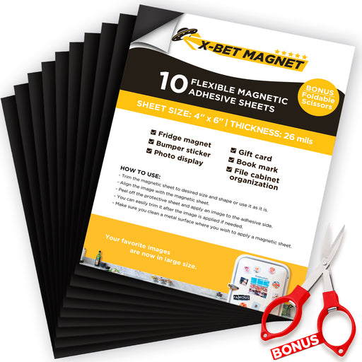 HTVRONT Magnetic Sheets with Adhesive Backing - 10 Pack 4x6 Magnet Sheets  with Adhesive,Easy to Cut Flexible Adhesive Magnetic Sheets for Dies