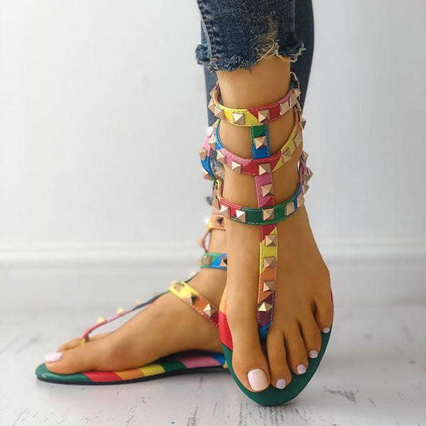 Rainbow Bright Rivet Design Sandals – PrettyTina