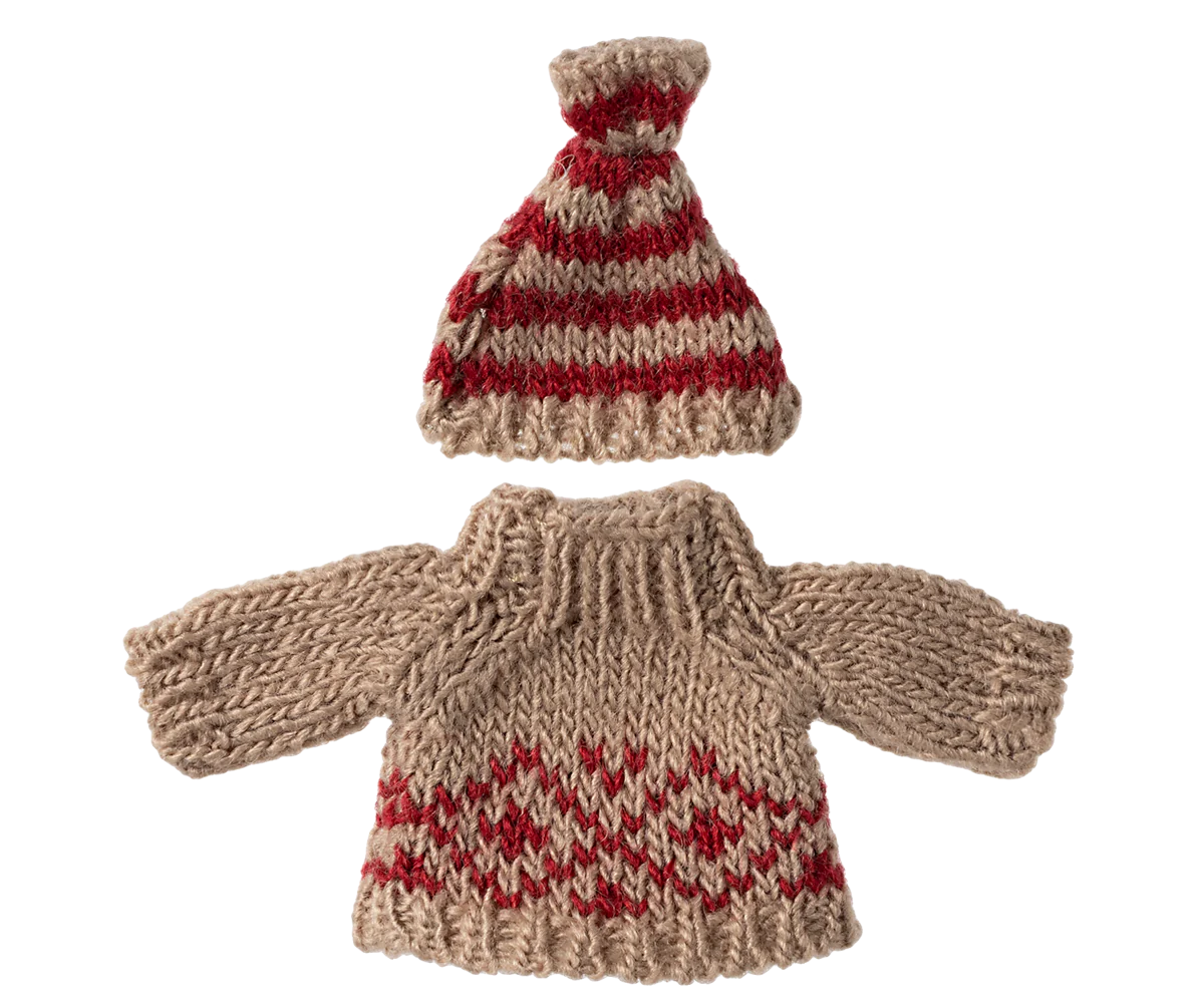 Maileg Knitted Sweater and Hat - Mum mouse
