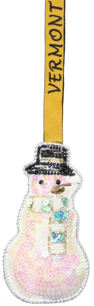 Snowman Sequined Ornament With Vermont Ribbon Hanger - The Country Christmas Loft